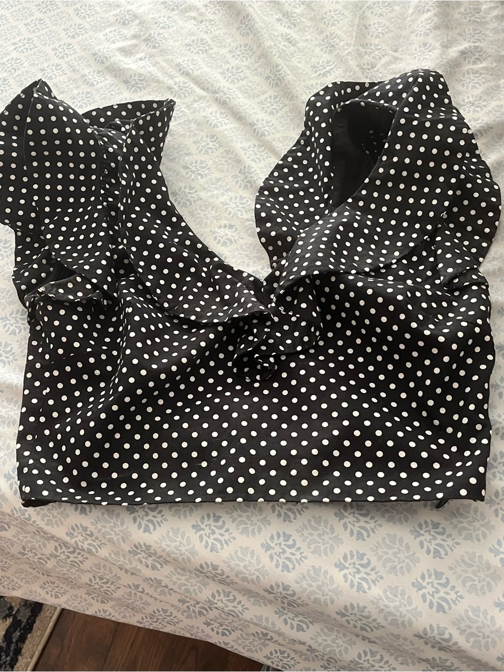 Lucy Paris Black and White Polka Dot Ruffle Crop Top